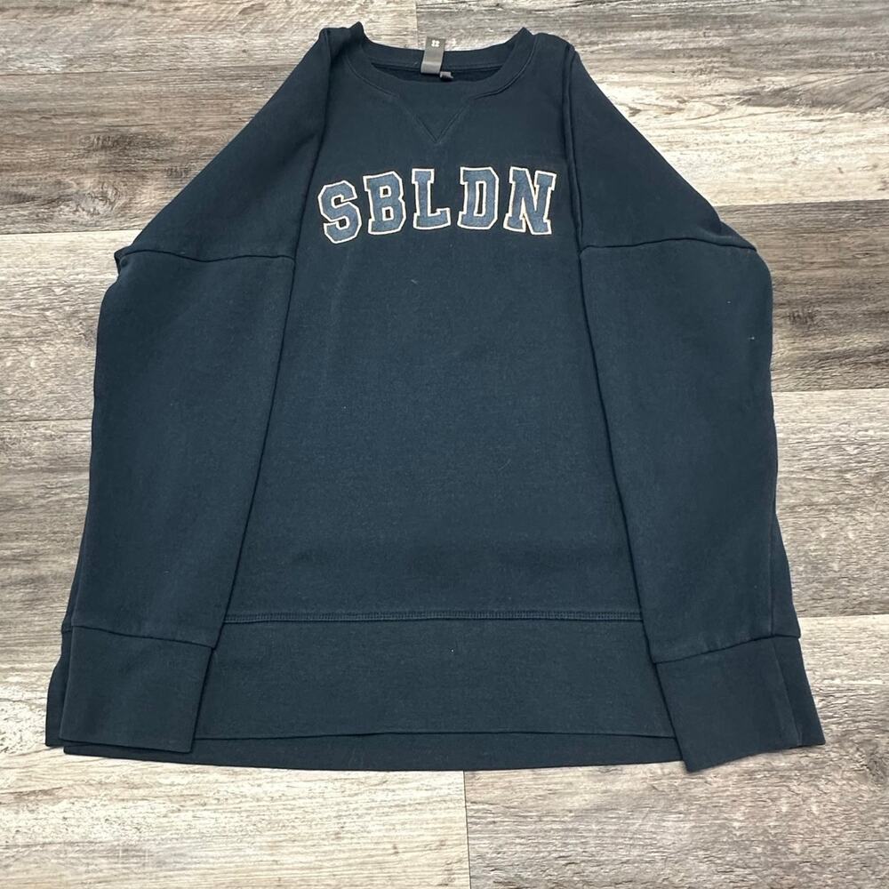 Sweaty Betty‎ Teal Gray Womens XS Spell Out Crewneck SBLDN Oversized Sweatshirt